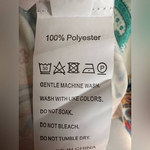 NWOT SHEIN blue/green Paisley Print Lantern Sleeve V neck Shirt Dress size Large - Picture 6 of 9